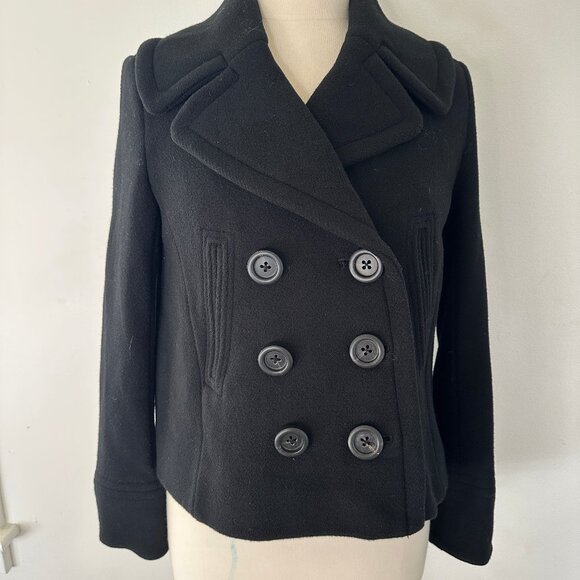 J.Crew Coat Size 6 Black Cropped Wool Peacoat- Great condition - Picture 1 of 8